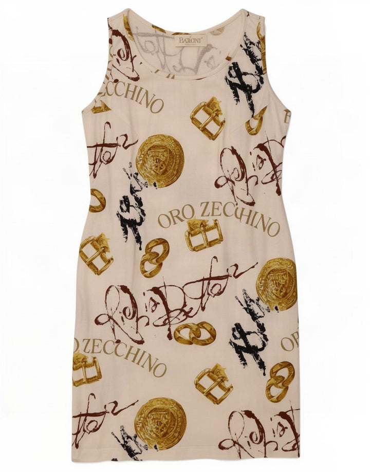 Vestido feminino Baroni estampado sem mangas com bainha UK 14 médio off white