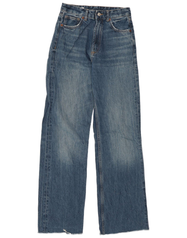 Zara Calça jeans feminina cintura alta com perna larga EU 36 XS W26 L32 azul