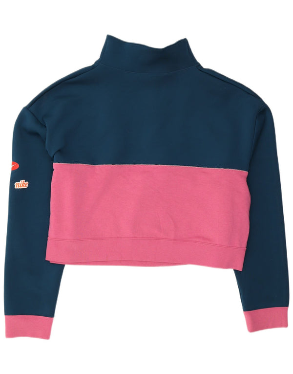 Nike feminino gráfico moletom jumper UK 16 grande bloco colorido azul marinho