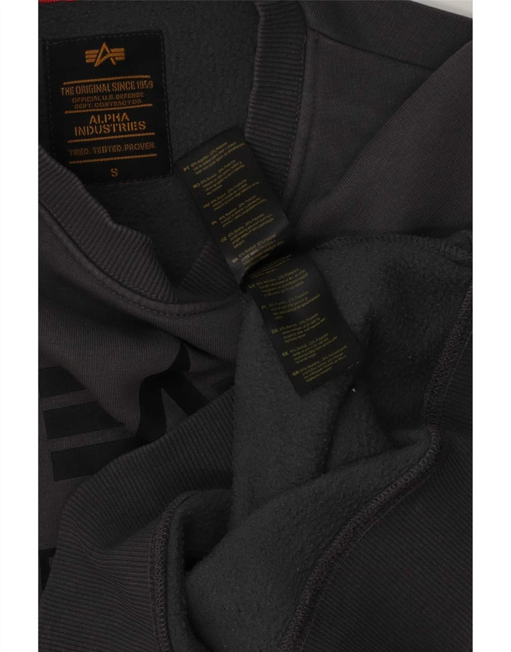 Alpha Industries Suéter gráfico masculino de algodão cinza pequeno