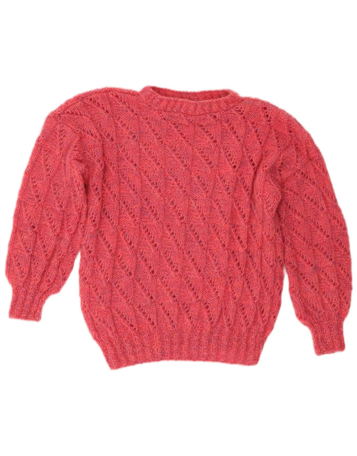 Suéter feminino vintage com gola redonda UK 14 rosa médio