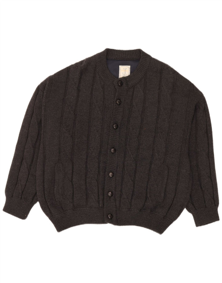 Suéter cardigã masculino vintage 2XL lã cinza