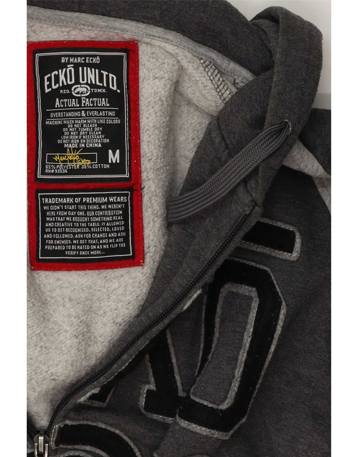 Suéter masculino com capuz e zíper gráfico Ecko Unltd poliéster cinza médio