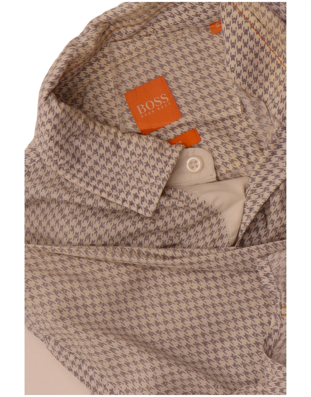 Camisa masculina Slim Fit Hugo Boss pequena branca Houndstooth