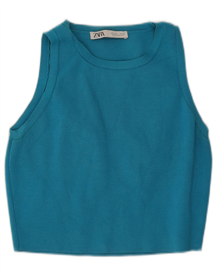 Zara Womens Crop Vest Top UK 14 Grande Viscose Azul