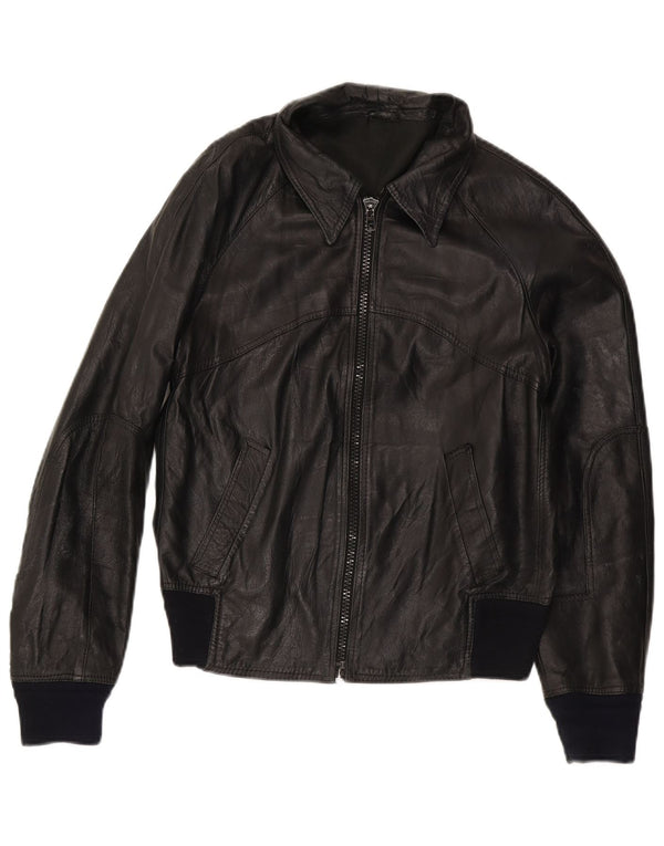 Jaqueta de couro bomber feminina vintage IT 50 XL couro preto