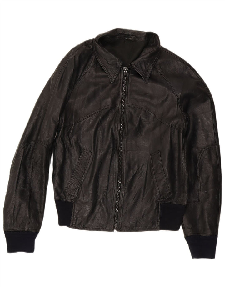 Jaqueta de couro bomber feminina vintage IT 50 XL couro preto