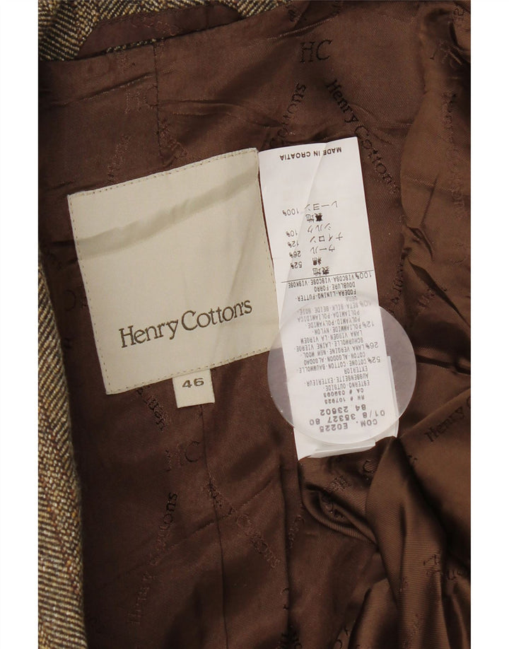 Jaqueta blazer feminina de 2 botões Henry s IT 46 grande espinha de peixe marrom