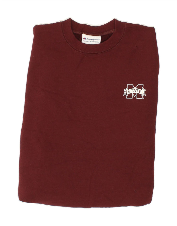 CHAMPION Mens Graphic Sweatshirt Jumper Small Burgundy Cotton Vintage Champion and Second-Hand Champion from Messina Hembry 
