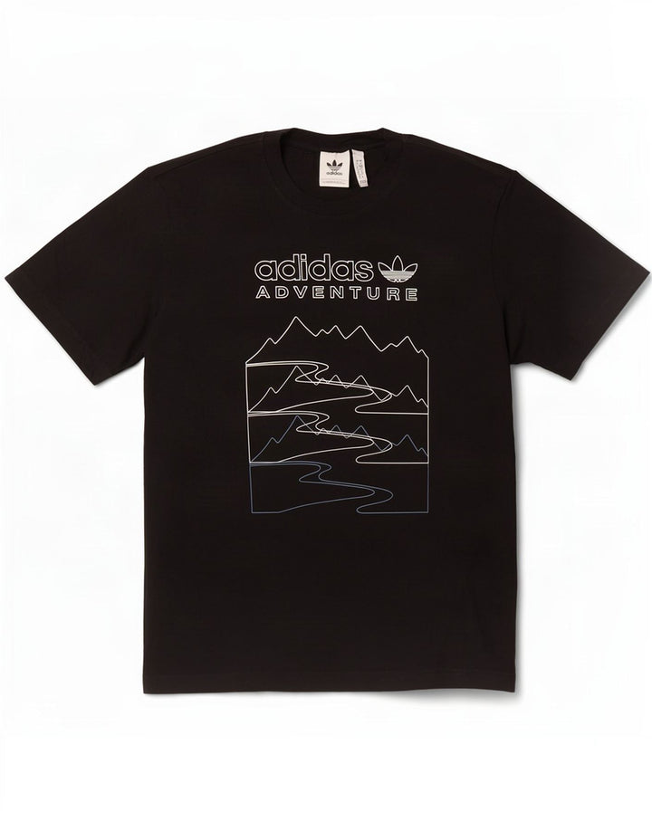 Adidas Mens Graphic T-Shirt Top Pequeno Algodão Preto