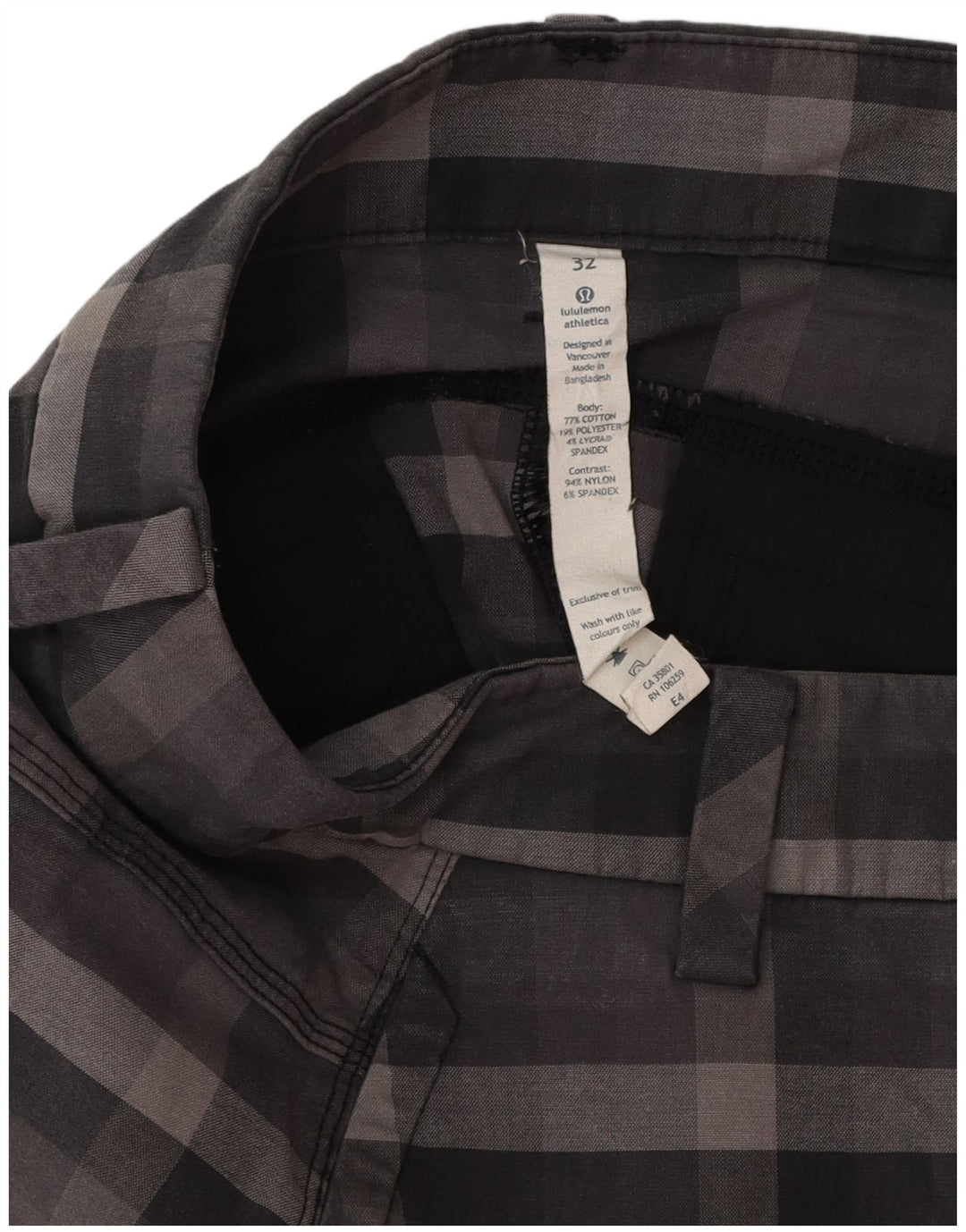 Lululemon Mens Chino Shorts W32 Grande Algodão Xadrez Cinza