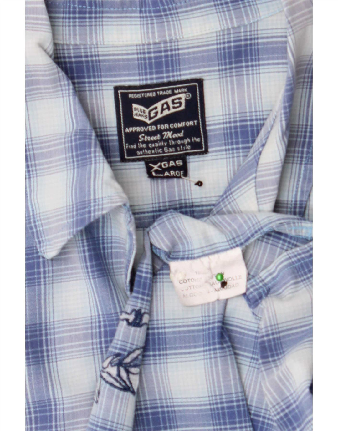 Camisa gráfica masculina Gas Grande algodão xadrez azul