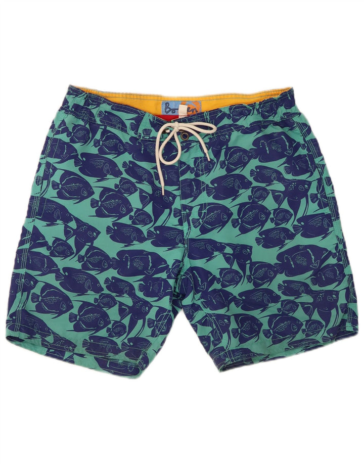 Shorts de natação Boden masculino com padrão abstrato azul médio poliéster