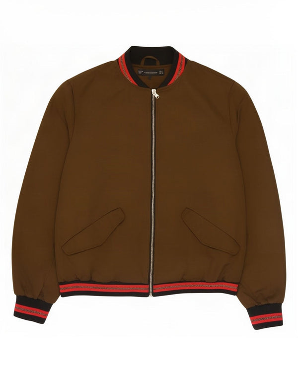 Zara Womens Bomber Jacket UK 16 Grande Poliéster Cáqui