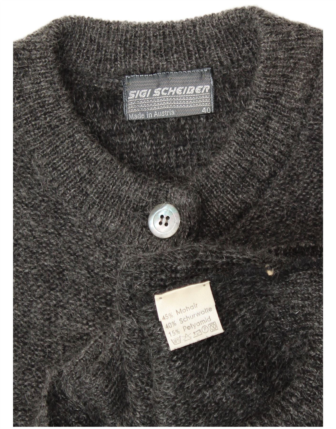 SIGI SCHEIBERG Suéter cardigã feminino gráfico UE 40 cinza médio mohair