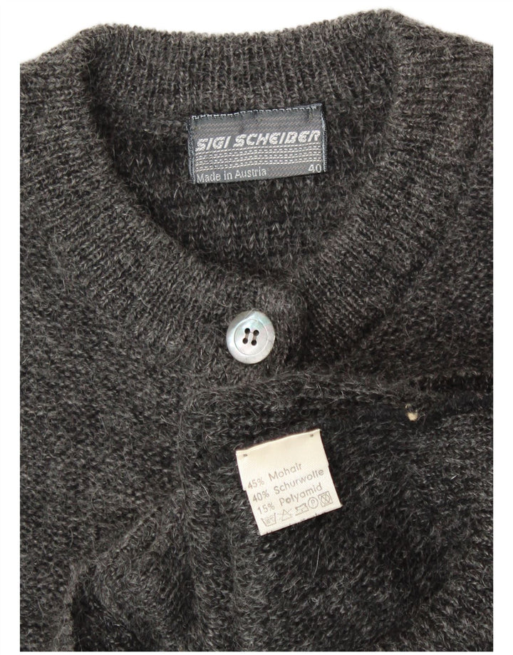 SIGI SCHEIBERG Suéter cardigã feminino gráfico UE 40 cinza médio mohair