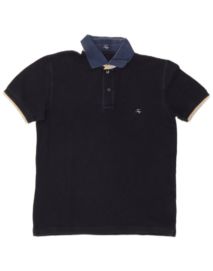 Camisa polo masculina de rugby Fay, algodão azul marinho médio