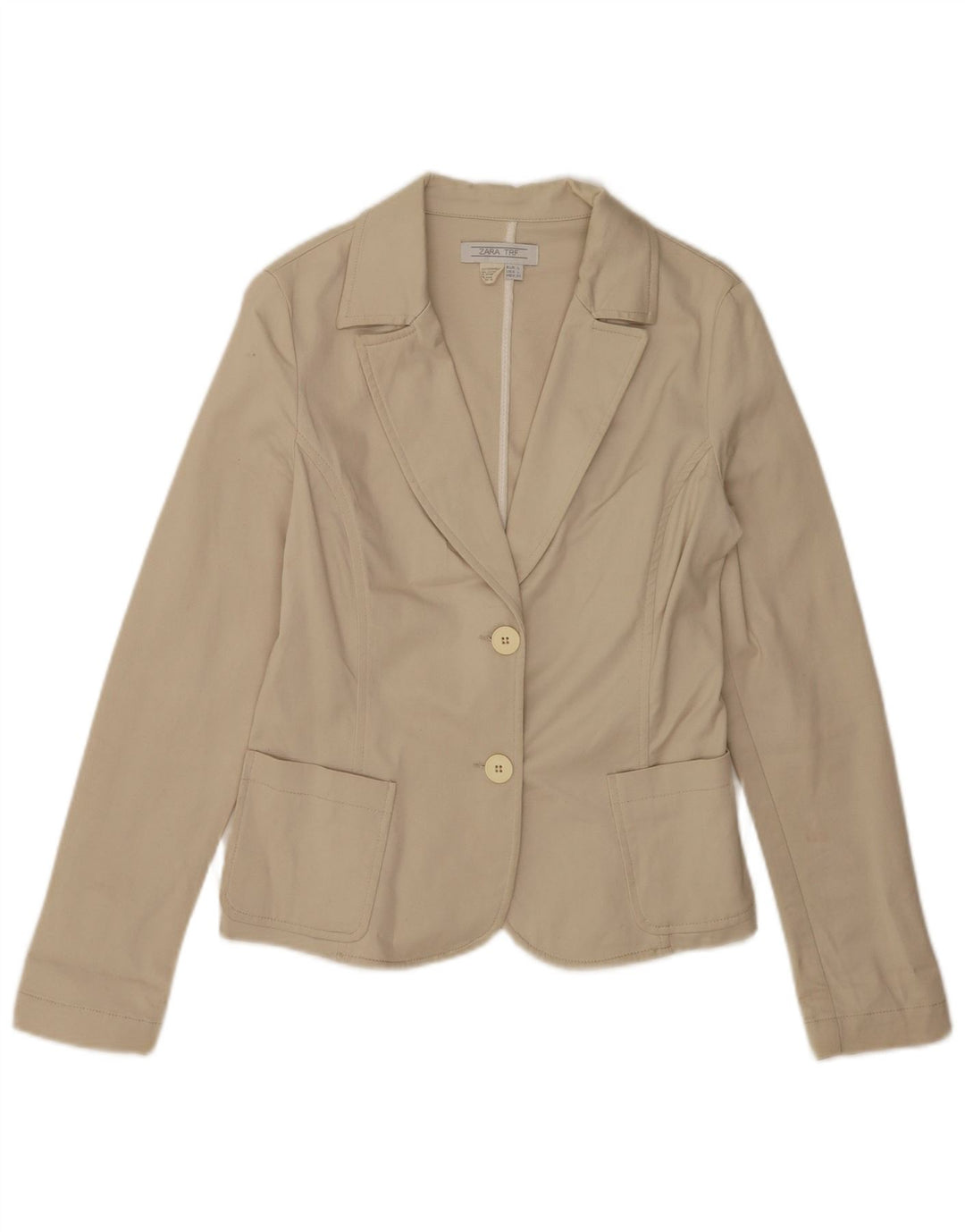 Jaqueta blazer feminina Zara com 2 botões Reino Unido 14 grande algodão bege