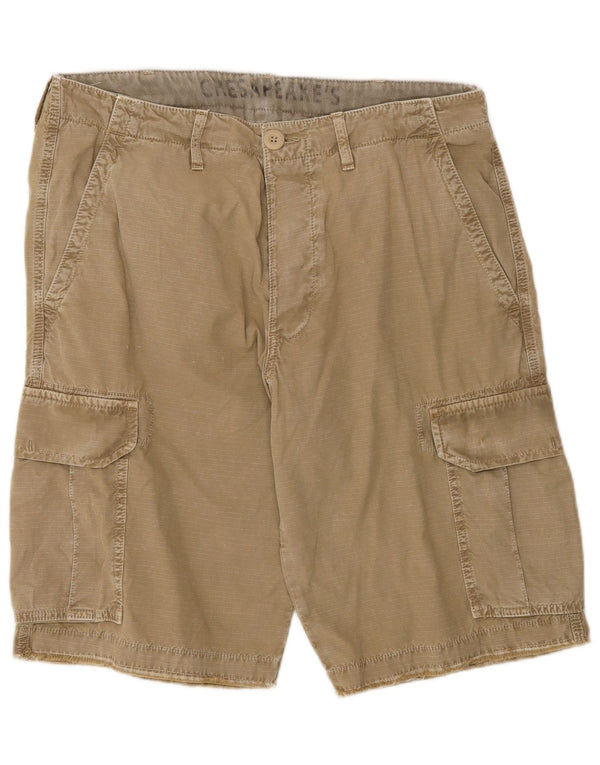 Shorts cargo masculino vintage W33 algodão listrado cáqui médio