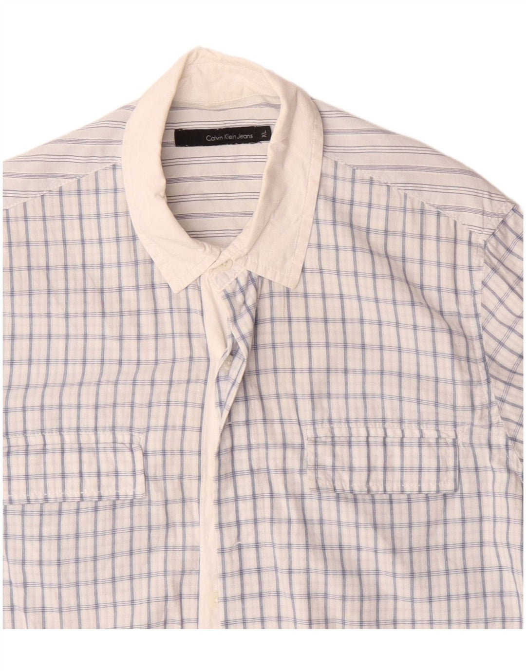 Camisa masculina de manga curta Calvin Klein XL algodão xadrez branco