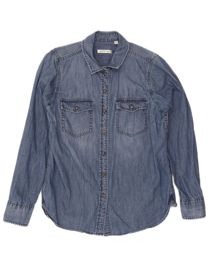 Camisa jeans feminina Orvis Reino Unido 10 algodão azul pequeno