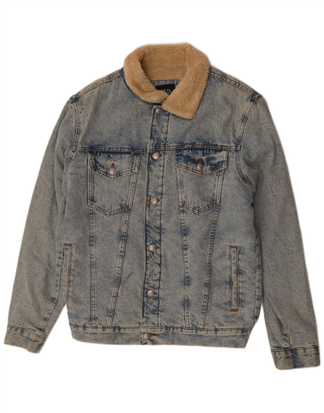 Zara Mens Denim Sherpa Jacket UK 40 Grande Azul Poliéster