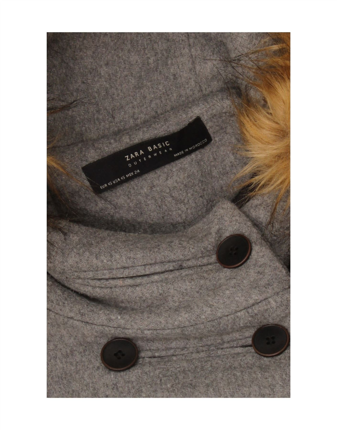 Casaco feminino Zara com capuz duplo e peito duplo UK 6 XS cinza