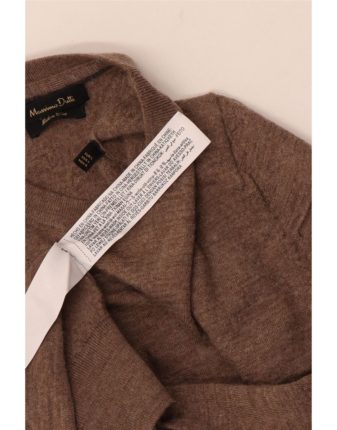 Suéter feminino Massimo Dutti com gola redonda Reino Unido 14 grande lã marrom