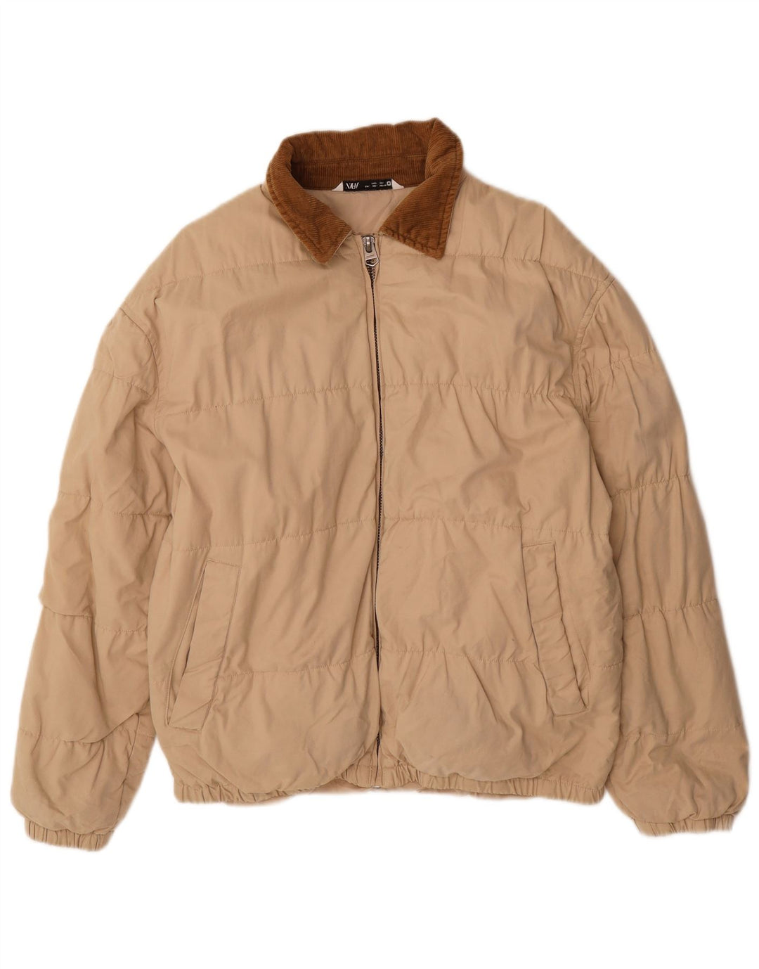 Jaqueta bomber masculina Zara UK 40 grande poliéster colorblock bege