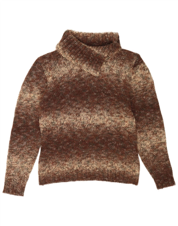 Suéter feminino vintage com gola redonda Reino Unido 14 marrom médio manchado