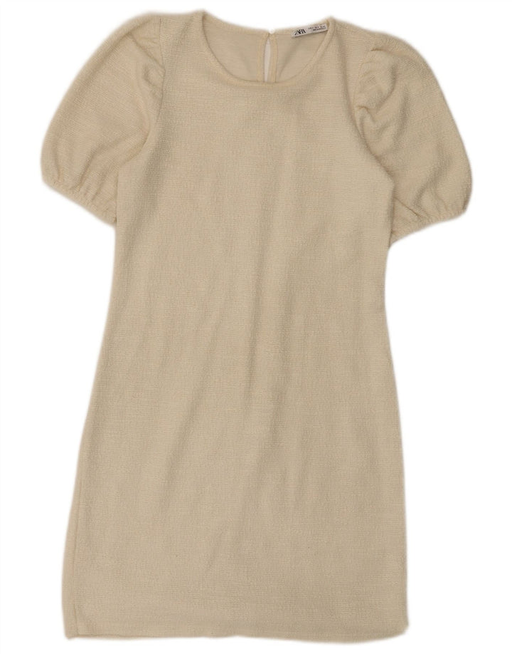 Vestido bainha feminino Zara Reino Unido 8 pequeno algodão branco