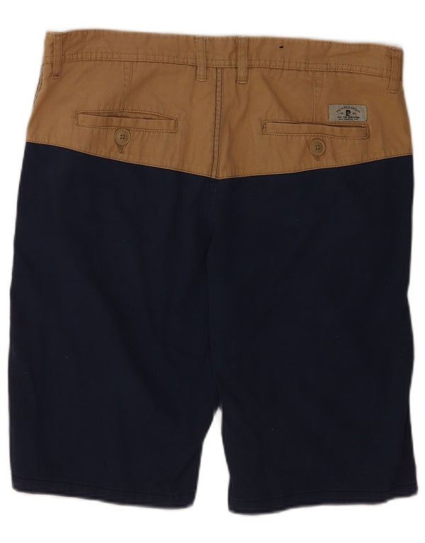 Pierre Cardin Mens Chino Shorts Pequeno W29 Azul Marinho Colourblock Algodão