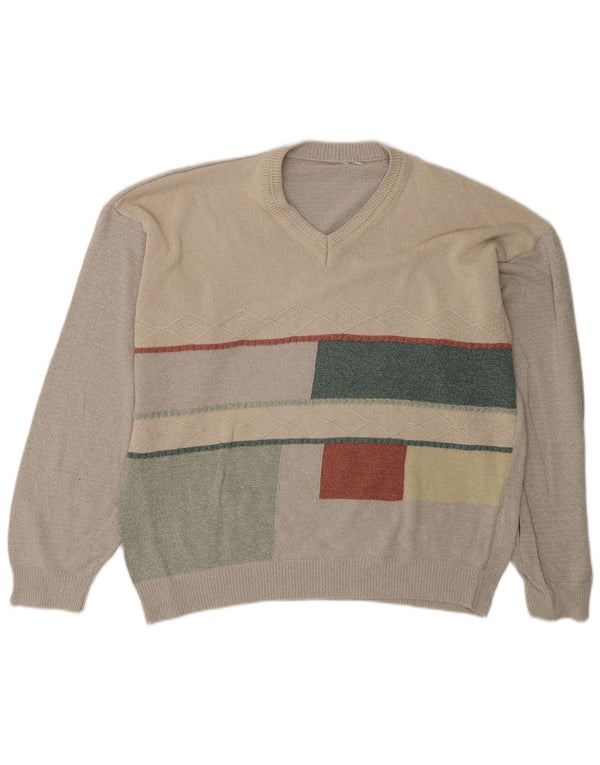 Suéter masculino vintage com decote em V IT 58 2XL verde geométrico