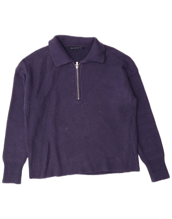 Suéter feminino com gola polo FRENCH CONNECTION Reino Unido 10 pequeno azul marinho