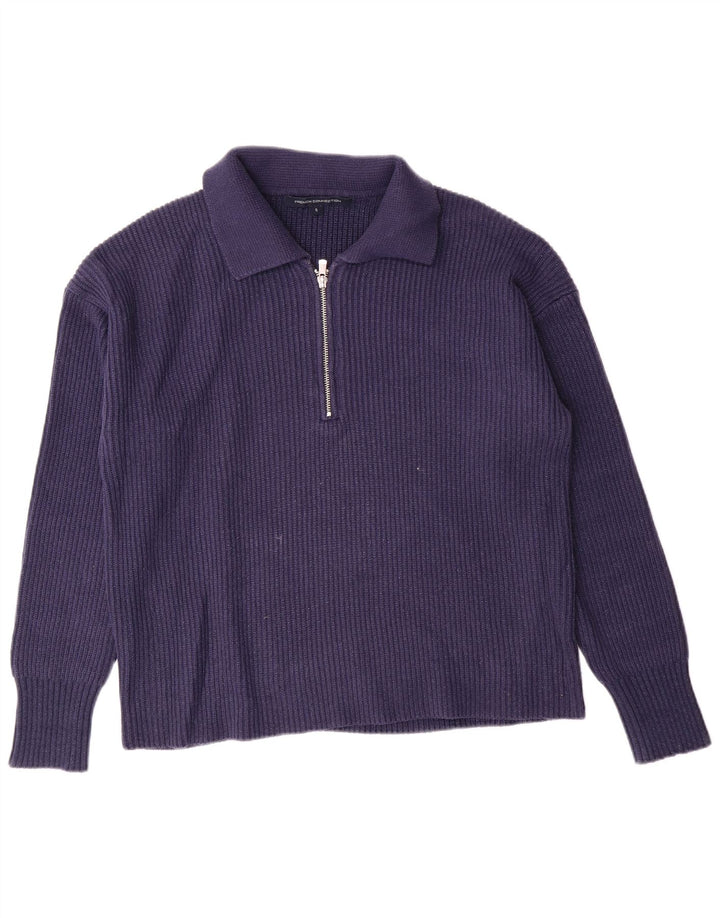 Suéter feminino com gola polo FRENCH CONNECTION Reino Unido 10 pequeno azul marinho