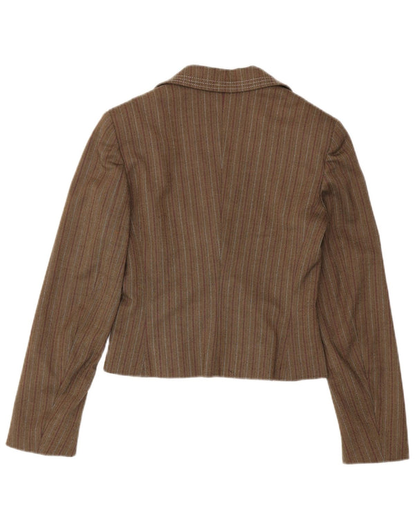 Jaqueta blazer feminina de 2 botões Max & Co. Reino Unido 10 pequena listrada marrom