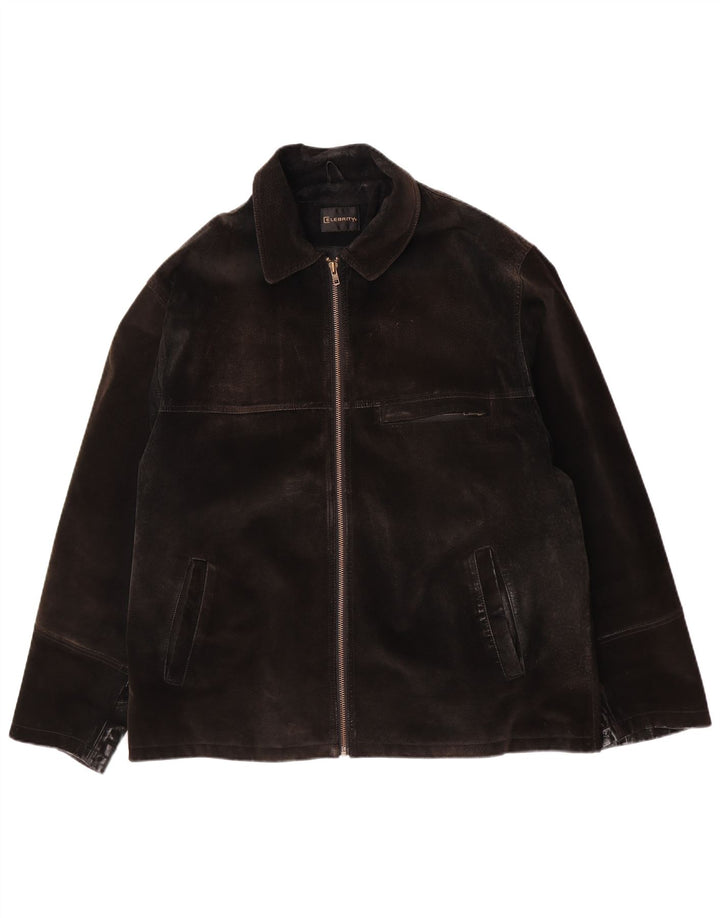 Jaqueta masculina vintage de camurça UK 42 XL couro marrom