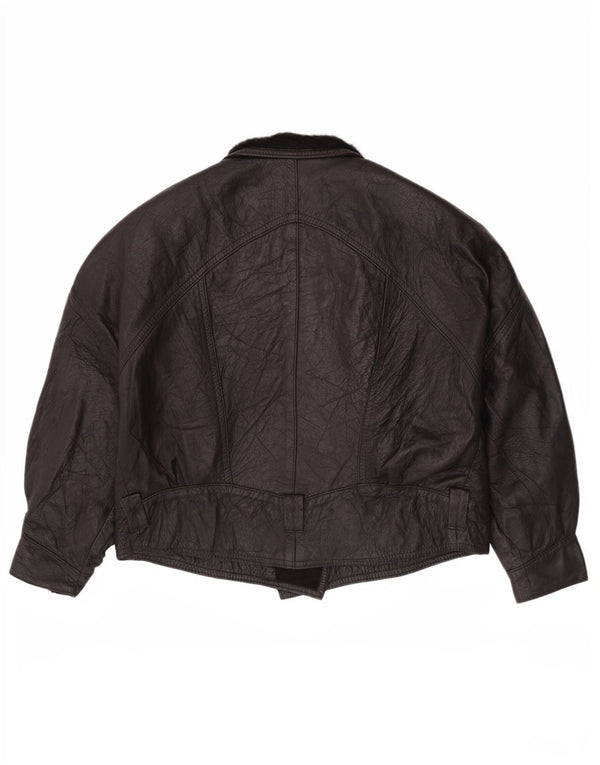 Jaqueta de couro feminina vintage UK 14 grande preta