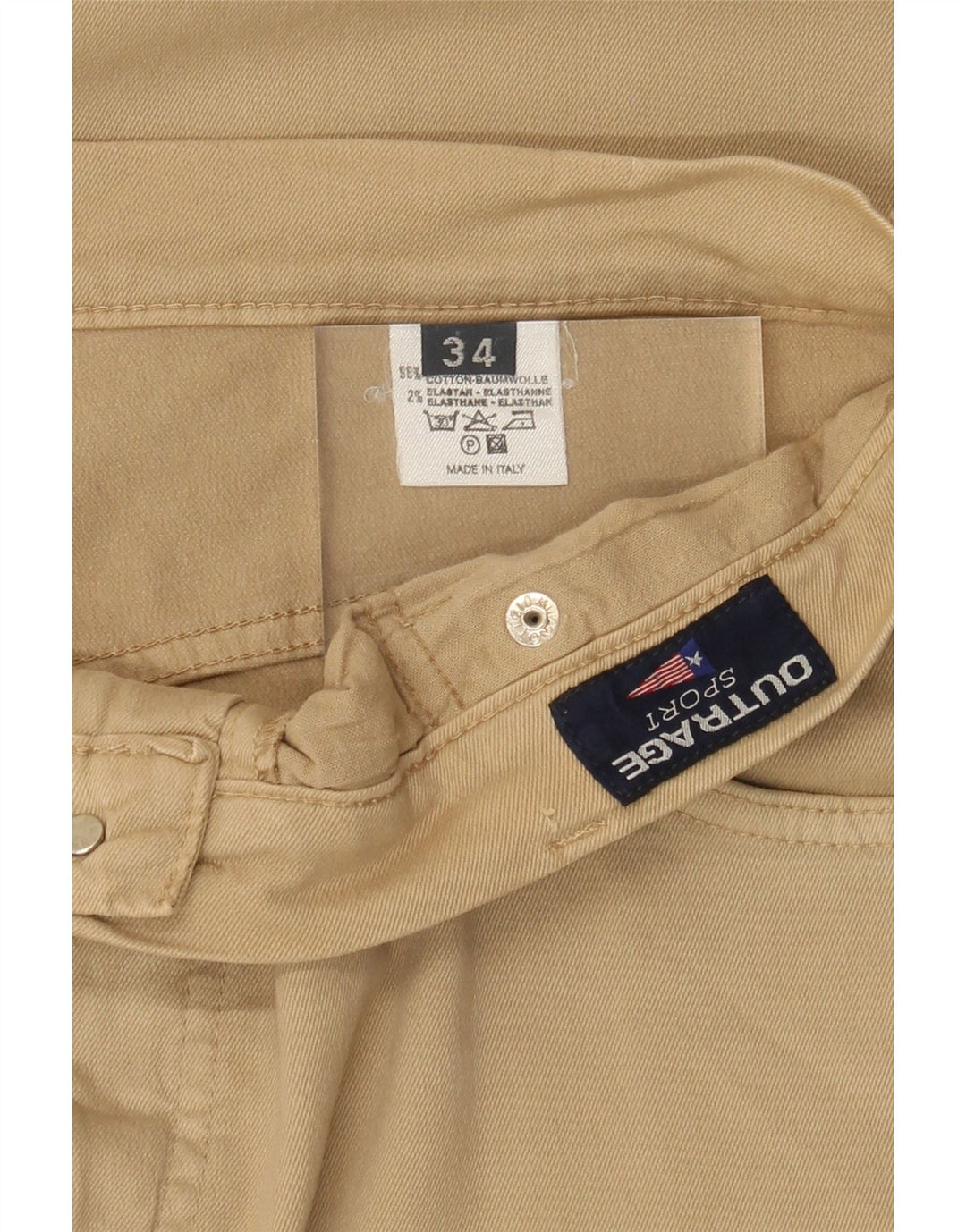 OUTRAGE Womens Slim Casual Trousers W29 L34 Beige Cotton Vintage Outrage and Second-Hand Outrage from Messina Hembry 