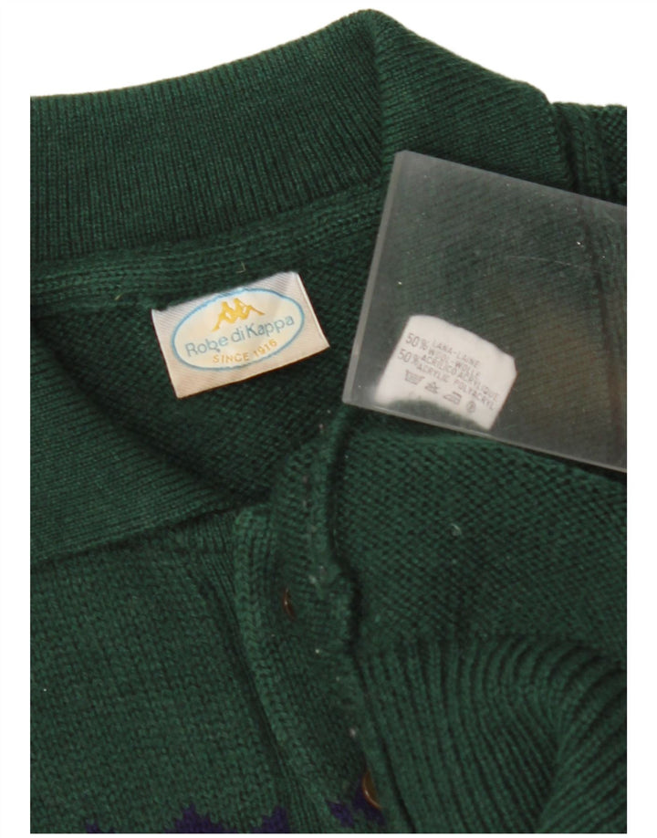 Suéter masculino KAPPA com gola polo e lã geométrica verde médio