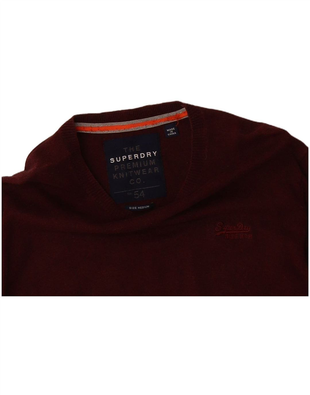 SUPERDRY Mens Boat Neck Jumper Sweater Medium Burgundy Cotton