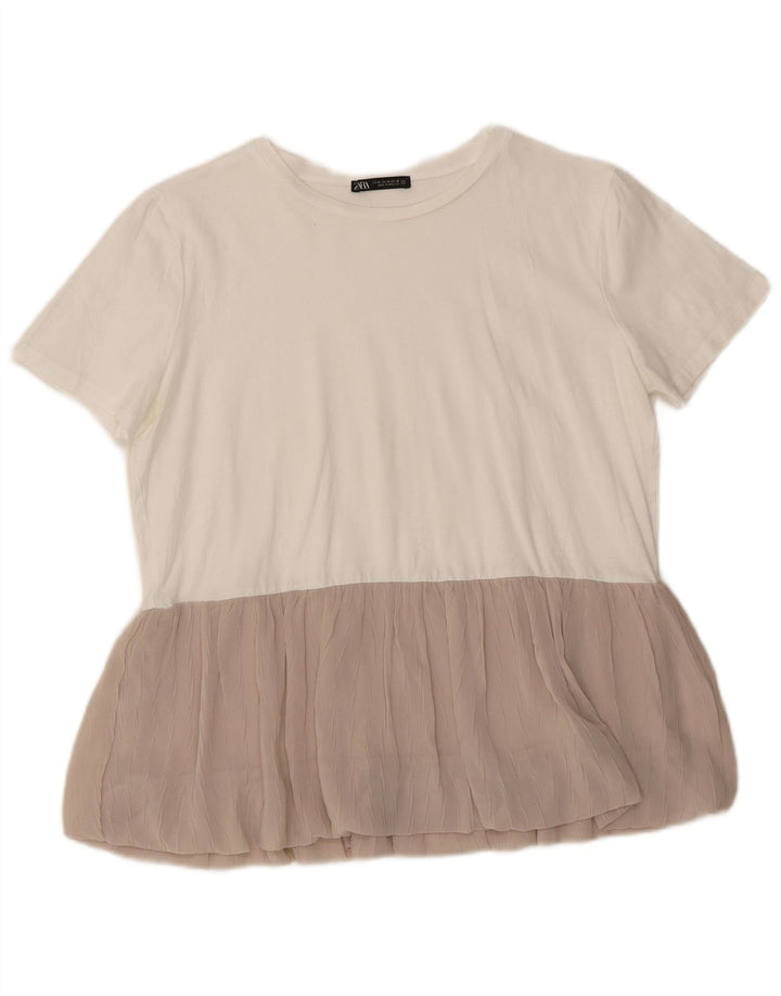 Blusa feminina ZARA UK 14 bloco colorido branco médio