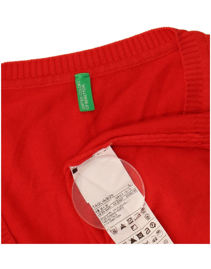 Suéter feminino BENETTON com decote em V Reino Unido 16 grande algodão vermelho