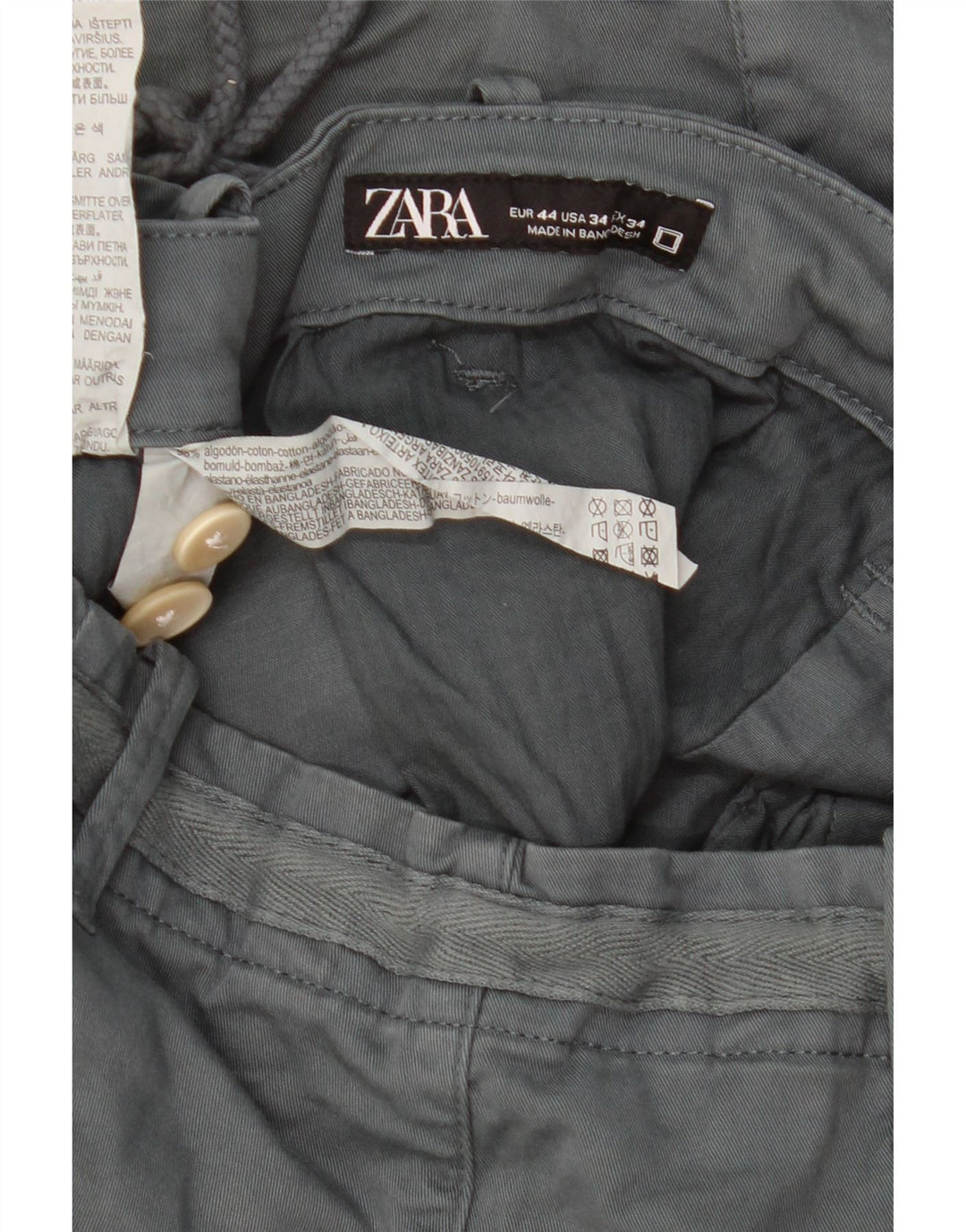 Zara Mens Chino Shorts EU 44 Grande W34 Algodão Cinza