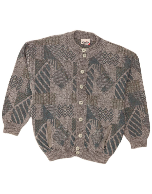 Suéter cardigã masculino Gianni Loose Fit cinza médio geométrico