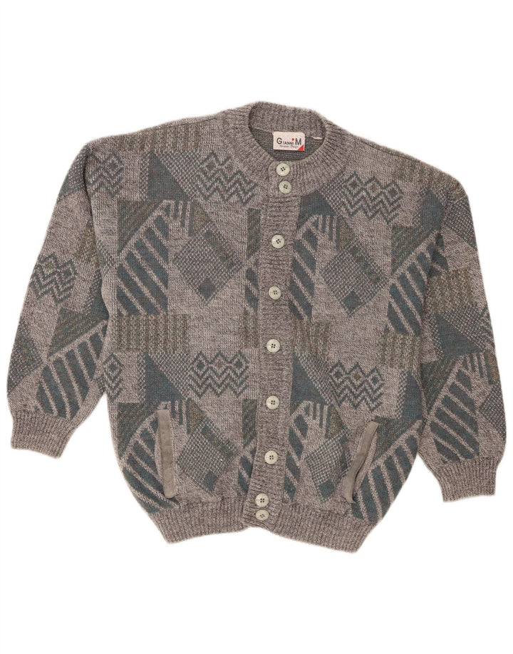 Suéter cardigã masculino Gianni Loose Fit cinza médio geométrico