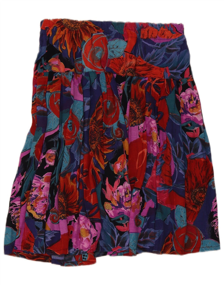 Saia plissada feminina vintage W30 média floral multicolorida