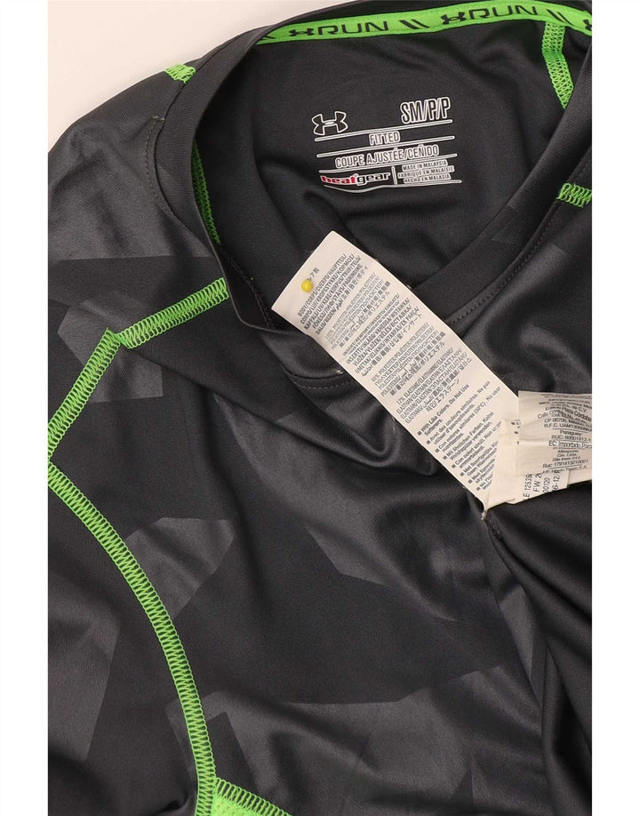 Under Armour Mens Heat Gear Top manga longa poliéster geométrico cinza pequeno