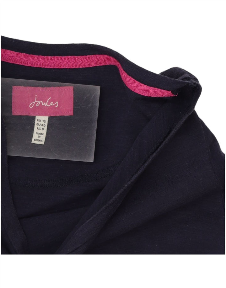 Camiseta feminina Joules Top UK 12 médio algodão azul marinho