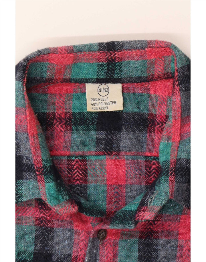 Camisa de flanela masculina vintage tamanho 41/42 grande poliéster xadrez turquesa